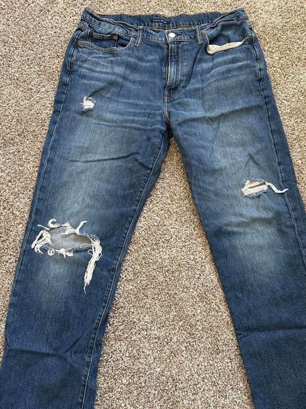 Lucky Brand Men's Distressed Dark Blue Slim Straight Jeans